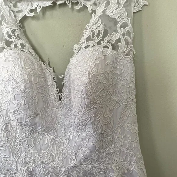NWT Hebeos white wedding dress formal lace buttons applique women size small - Picture 2 of 14